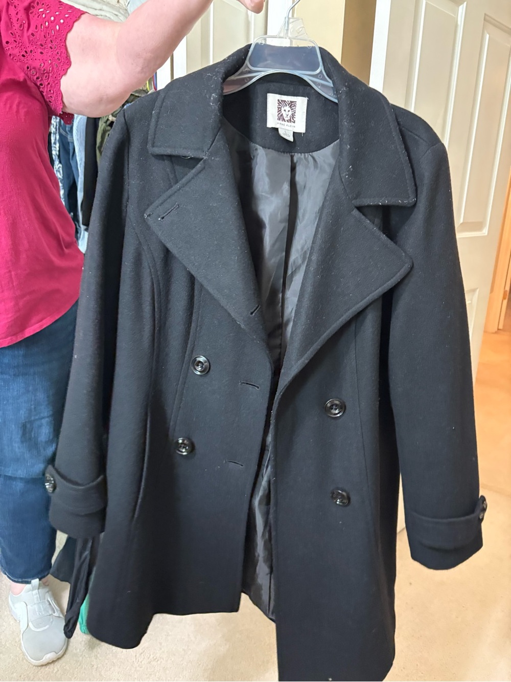 Anne Klein Black Wool Coat with Satin Lining